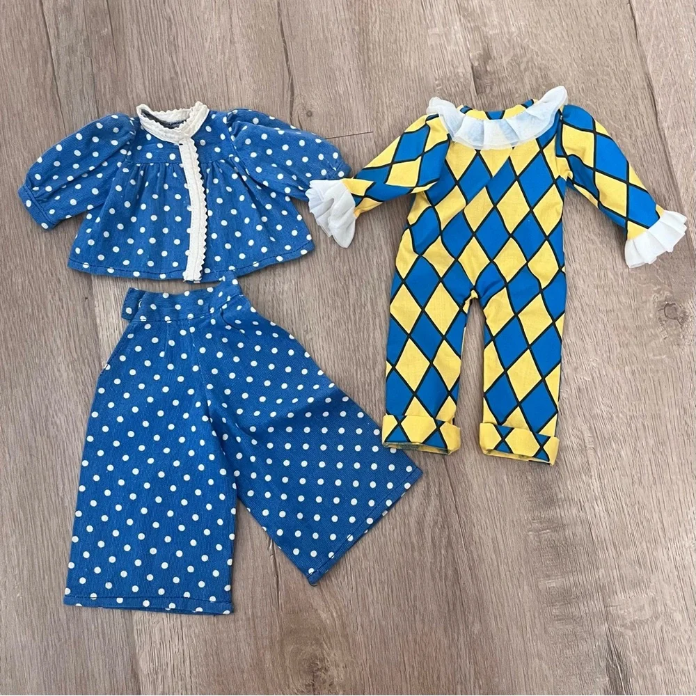 Vintage Doll Cotton Clothing - Two Piece Blue Outfit And One Jumpsuit 3‎ PCs
